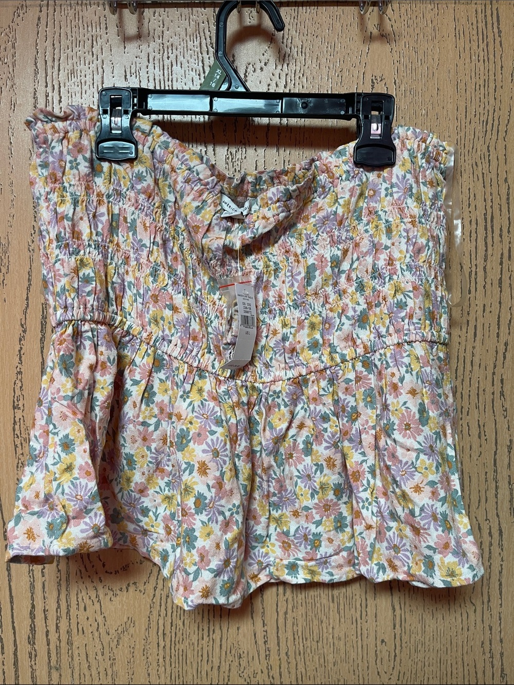 American Eagle Outfitters Floral Smocked V-Neck Tank - Pink, Yellow, Green